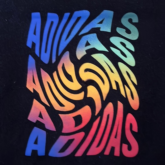 Adidas Black Cotton Hoodie with Twisted multi color Logo. Youth size 10-12 - Picture 2 of 7